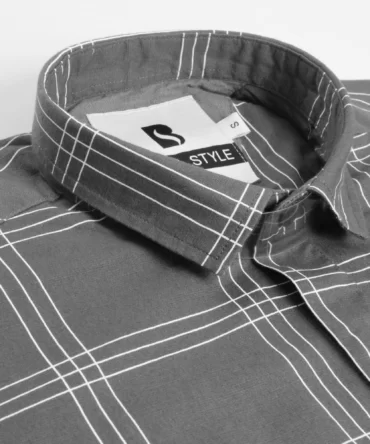 SHIRT0009 Bawa Style Linen Gray Checks Full Sleeve Slim Fit Casual Shirts