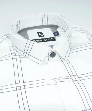 SHIRT0010 Bawa Style Linen White Checks Full Sleeve Slim Fit Casual Shirts