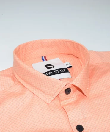 SHIRT0015 Bawa Style Cotton Orange Small Checks Full Sleeve Slim Fit Casual Shirts