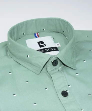 SHIRT0016 Bawa Style Cotton Light Green Small Leaves Full Sleeve Slim Fit Casual Shirts (edited)