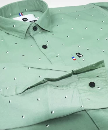 SHIRT0016 Bawa Style Cotton Light Green Small Leaves Full Sleeve Slim Fit Casual Shirts (edited)