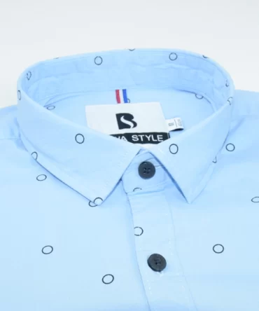 SHIRT0026 Bawa Style Cotton Sky Blue Bubbles Full Sleeve Slim Fit Casual Shirts