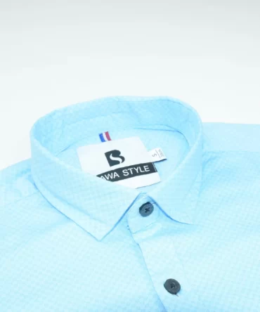 SHIRT0034 Bawa Style Cotton Sky Blue Self Boxes Full Sleeve Slim Fit Casual Shirts