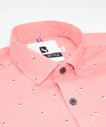 SHIRT0037 Bawa Style Cotton Silk Dark Pink Printed Leafs Full Sleeve Slim Fit Casual Shirts