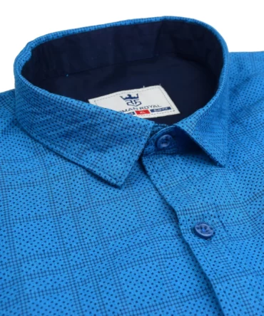 SHIRT0043 Roman Royal Premium Cotton Poplin Dark Blue Dotted Checks Full Sleeve Slim Fit Casual Shirts