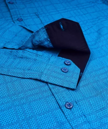 SHIRT0043 Roman Royal Premium Cotton Poplin Dark Blue Dotted Checks Full Sleeve Slim Fit Casual Shirts