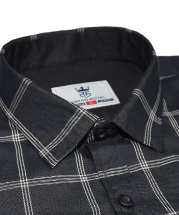 SHIRT0048 Roman Royal Premium Cotton Oxford Black Checks Full Sleeve Slim Fit Casual Shirts