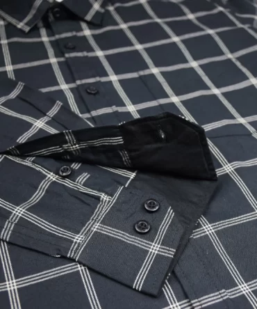 SHIRT0048 Roman Royal Premium Cotton Oxford Black Checks Full Sleeve Slim Fit Casual Shirts