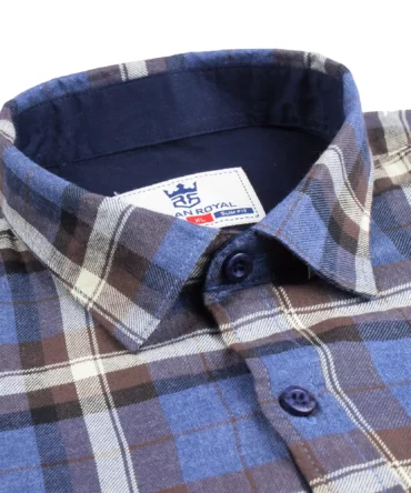 SHIRT0050 Roman Royal Premium Cotton Twill Brown Cream and Light Blue Checks Full Sleeve Slim Fit Casual Shirts