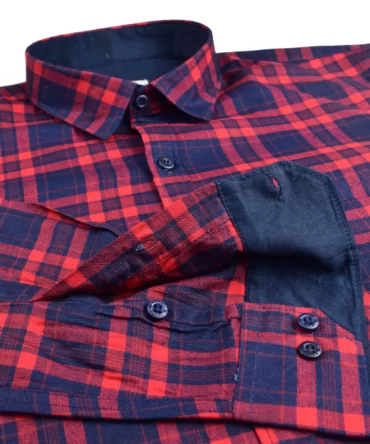 SHIRT0051 Roman Royal Premium Cotton Twill Red and Indigo Checks Full Sleeve Slim Fit Casual Shirts