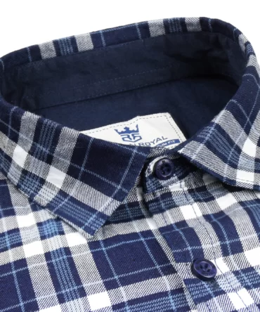 SHIRT0052 Roman Royal Premium Cotton Twill Indigo White Checks Full Sleeve Slim Fit Casual Shirts