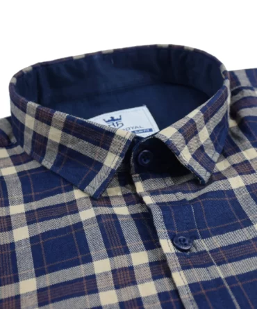 SHIRT0053 Roman Royal Premium Cotton Twill Indigo Creame Checks Full Sleeve Slim Fit Casual Shirts