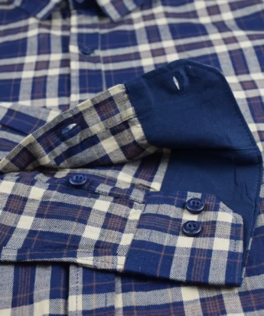 SHIRT0053 Roman Royal Premium Cotton Twill Indigo Creame Checks Full Sleeve Slim Fit Casual Shirts