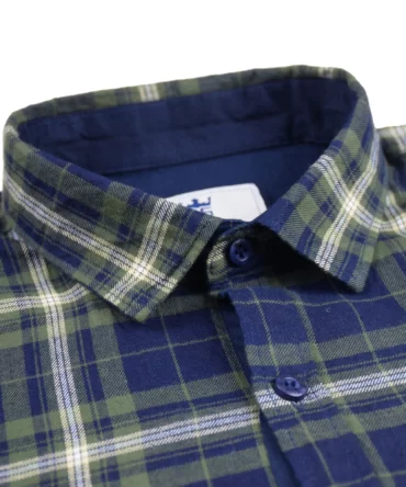 SHIRT0054 Roman Royal Premium Cotton Twill Indigo Dark Green Checks Full Sleeve Slim Fit Casual Shirts