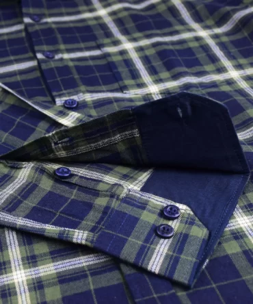 SHIRT0054 Roman Royal Premium Cotton Twill Indigo Dark Green Checks Full Sleeve Slim Fit Casual Shirts