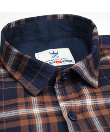 SHIRT0055 Roman Royal Premium Cotton Twill Indigo Brown Checks Full Sleeve Slim Fit Casual Shirts