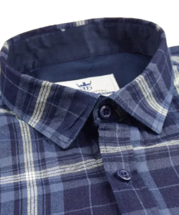 SHIRT0056 Roman Royal Premium Cotton Twill Indigo Light Blue Checks Full Sleeve Slim Fit Casual Shirts