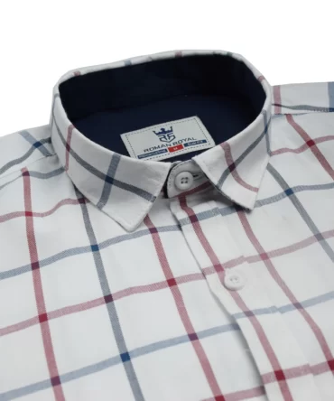 Roman Royal Premium Cotton Oxford White Red and Blue Checks Full Sleeve Slim Fit Casual Shirts