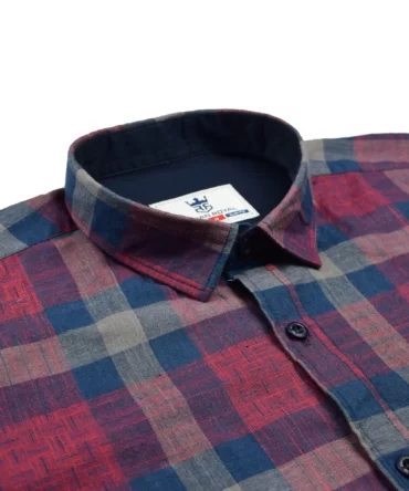 Roman Royal Premium Cotton Oxford Red and Dark Blue Yellow Checks Full Sleeve Slim Fit Casual Shirts