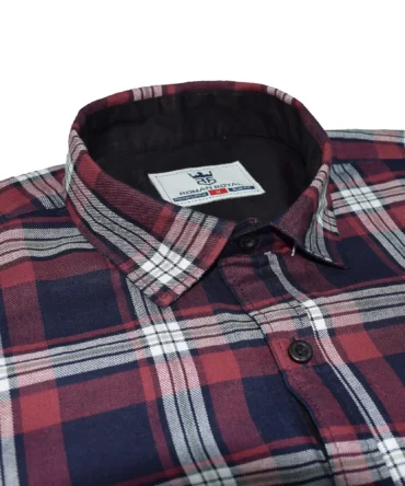 Roman Royal Premium Cotton Twill Dark Blue and Red Checks Full Sleeve Slim Fit Casual Shirts