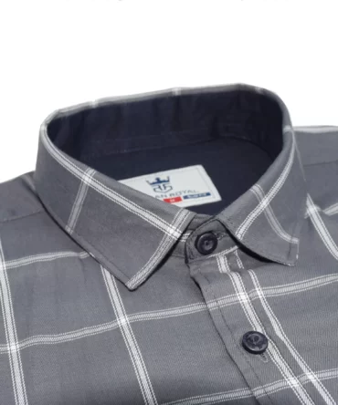 Roman Royal Premium Cotton Twill Grey and White Checks Full Sleeve Slim Fit Casual Shirts