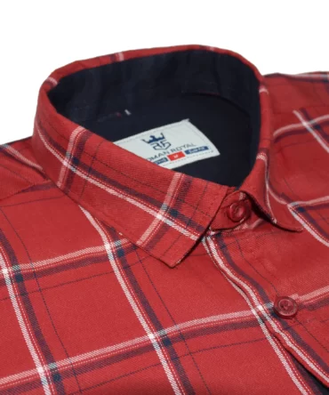 Roman Royal Premium Cotton Twill Red White and Black Checks Full Sleeve Slim Fit Casual Shirts