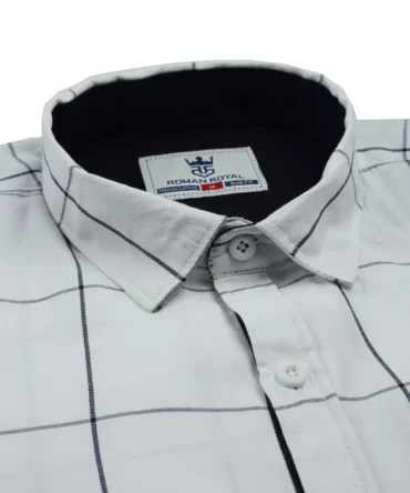 Roman Royal Premium Cotton Twill White and Black Checks Full Sleeve Slim Fit Casual Shirts